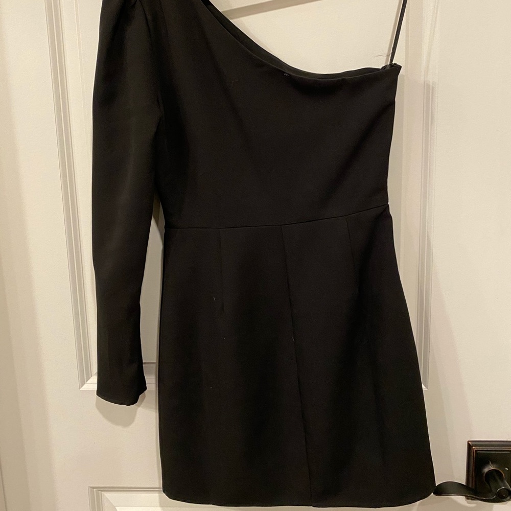 Like new: Black satin split hem mini dress